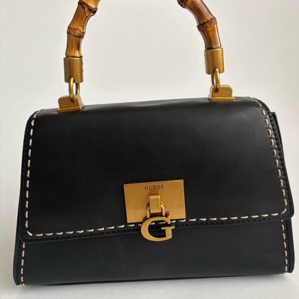 Guess Black and Gold Satchel with Structured Design